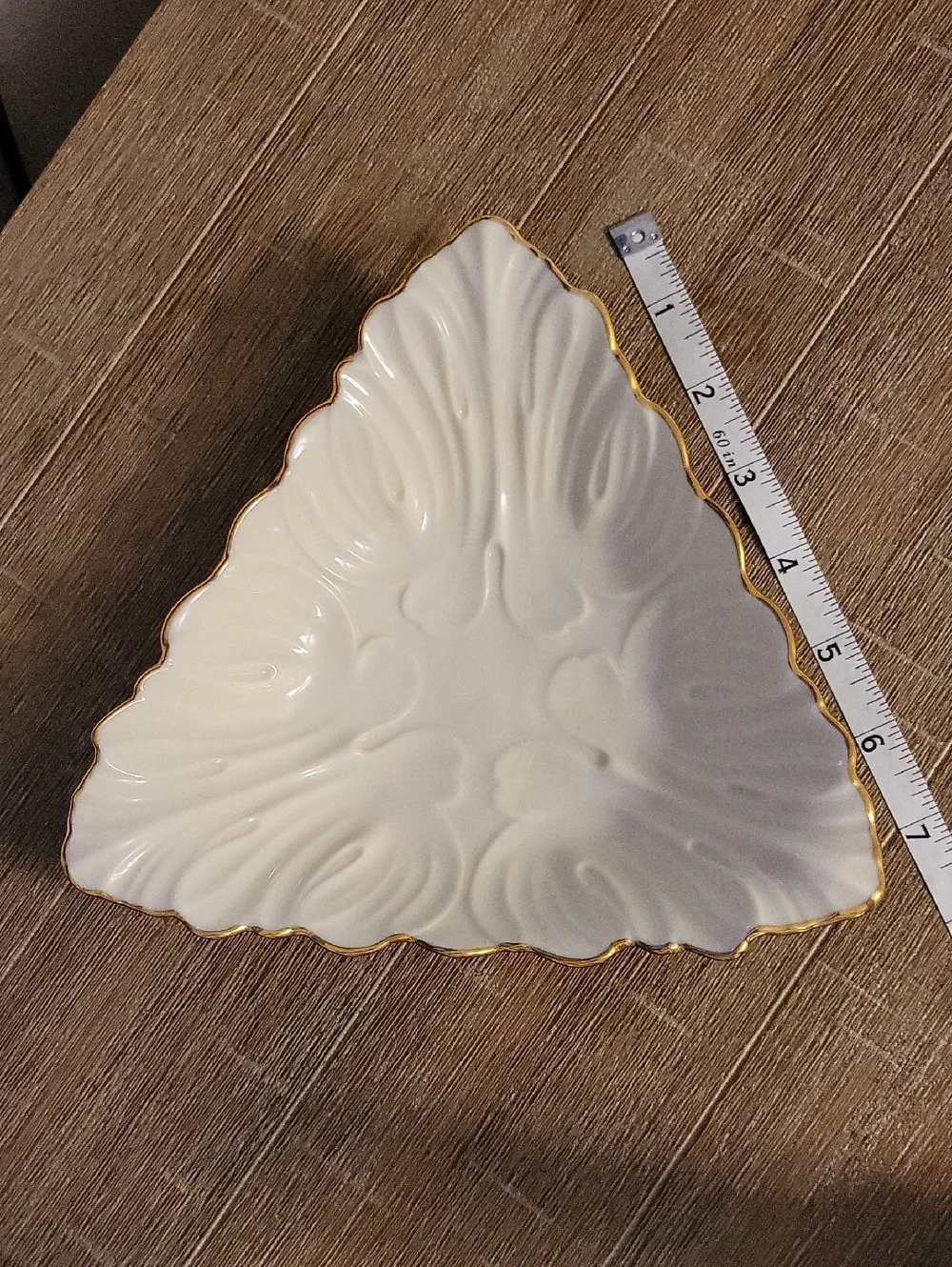 Lenox White Porcelain Triangular  Trinket Dish with 24k Gold Rim